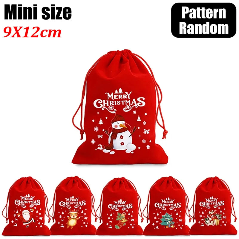 10/1pcs Merry Christmas Velvet Bags Candy Snack Drawstring Pouch Wrapping Bag Xmas Gifts Bracelet Jewelry Packaging Storage Bags - YourGiftIdeasUK