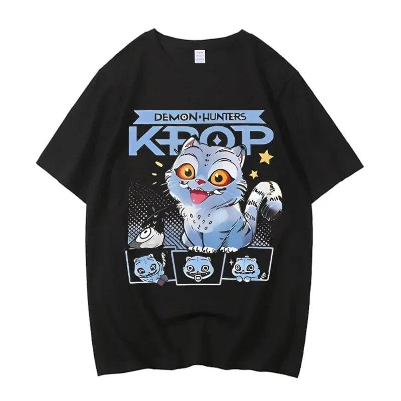 2025 Hot Cartoon KPop Demon Hunters Tiger T-shirt Harajuku O-neck Casual Shirt High Quality T Shirt Y2k Streetwea