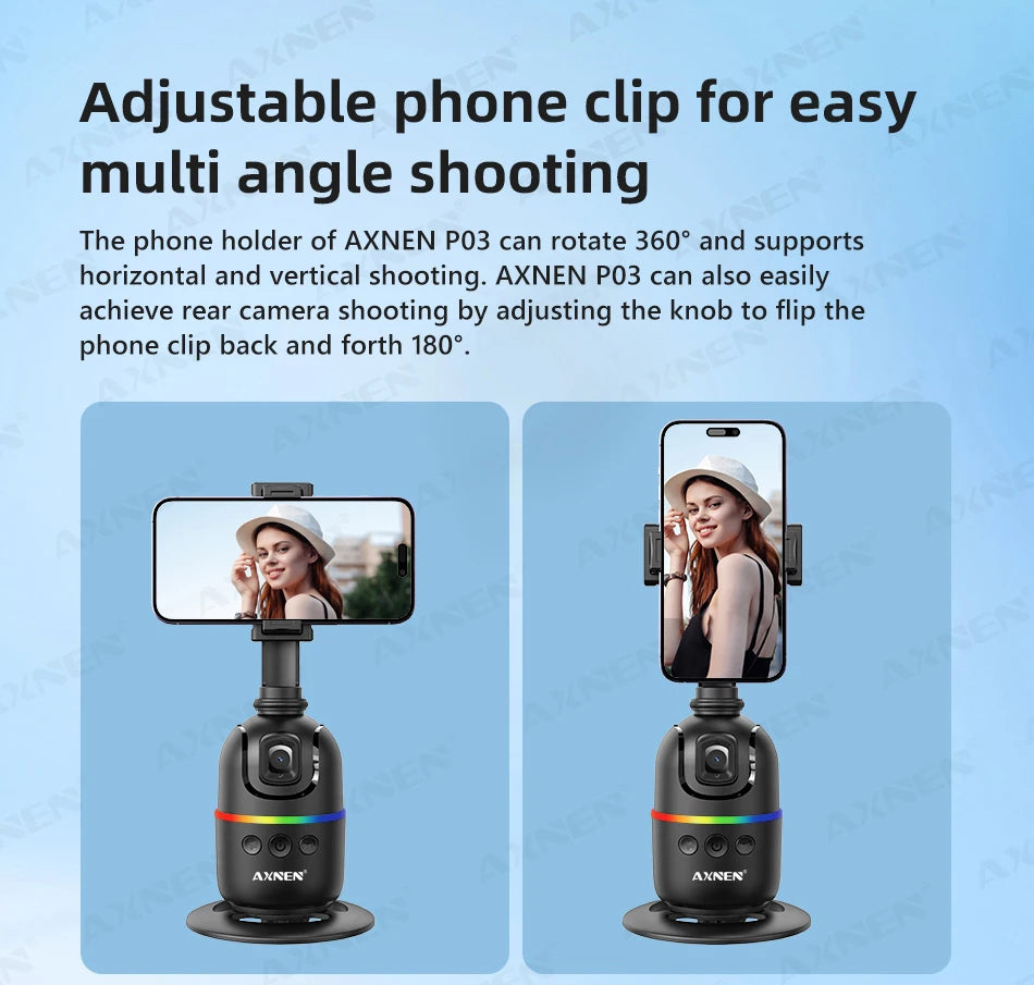 Smart Auto Face Tracking Desktop AI Gimbal for Smartphone & Action Camera 360 Rotation Follow Focus Vlog Kit, Option with Tripod