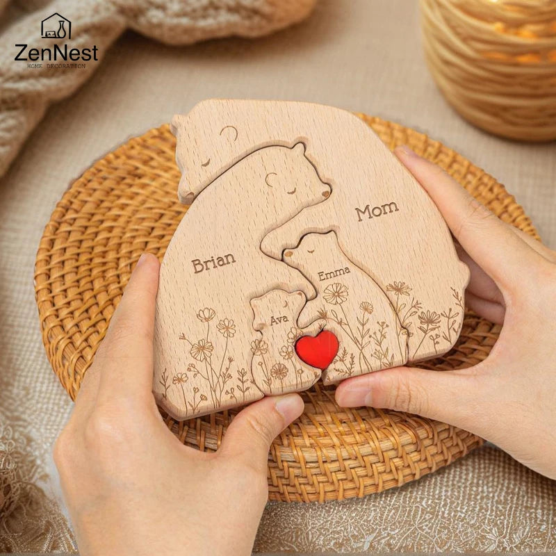 Artistic Wooden Puzzles, Little Bear Family Personalized Name Puzzles, Christmas Gifts, Home Tabletop Decorations