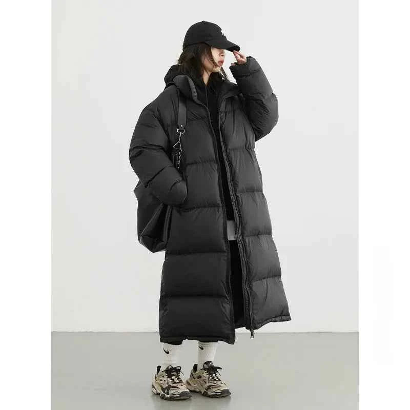 CHIC VEN Women Down Coats New Long Thick Warm Down Jackets Overcoat White Duck Down Loose Casual Jacket Autumn Winter 2023