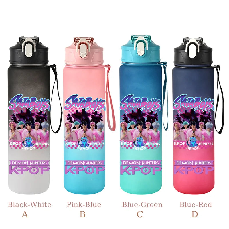 800ML KPop Demon Hunters Sports Water Bottle With Straw Men And Women Perfect For Outdoor Travel Hiking Office Jugs Fans Gifts - YourGiftIdeasUK