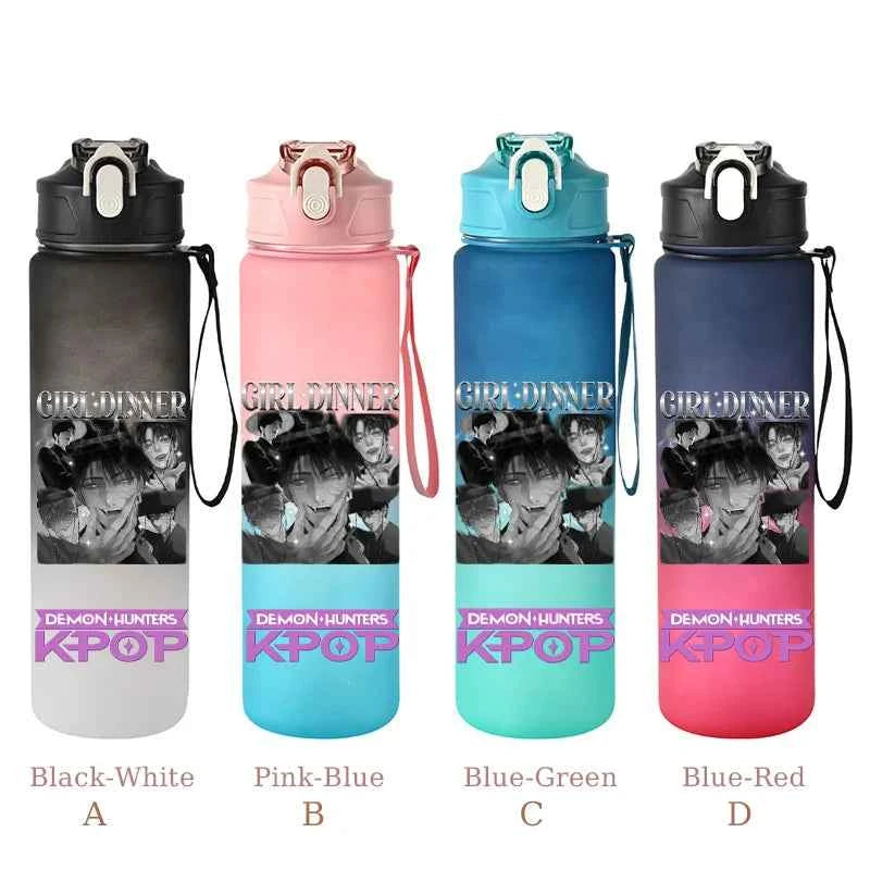 800ML KPop Demon Hunters Sports Water Bottle With Straw Men And Women Perfect For Outdoor Travel Hiking Office Jugs Fans Gifts
