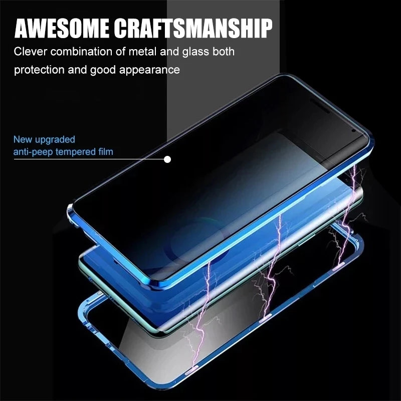 For Samsung Galaxy S23 FE S24 S25 Ultra S22 Plus Case 360° Double Sided Glass Anti Peeping Privacy Metal Magnetic Phone Cover
