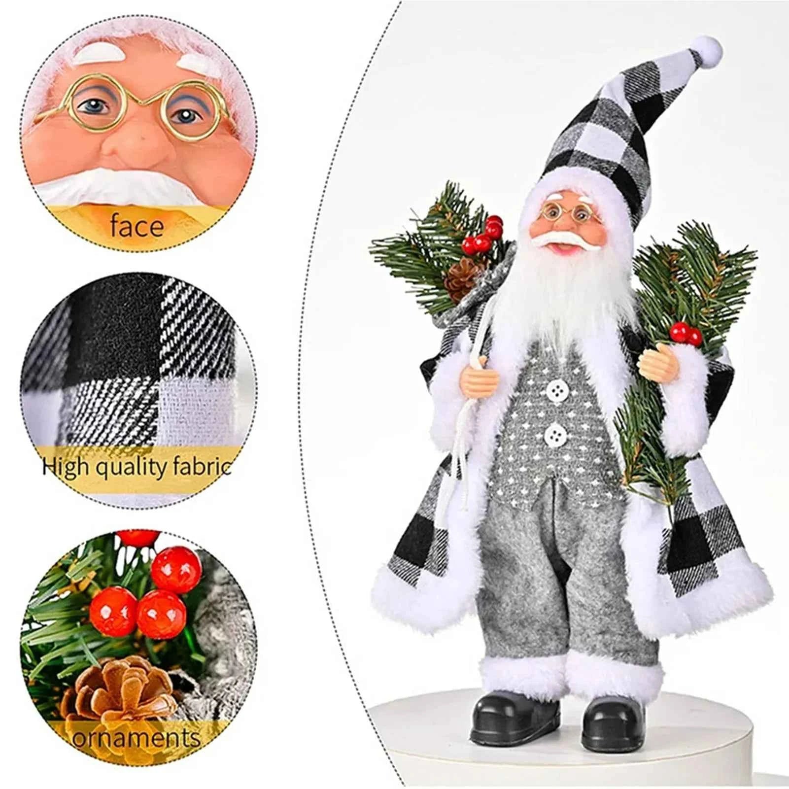 Christmas Sitting Standing Santa Claus Figurines Doll Cute 12inch Xmas Tree Party Ornament Table Office Fireplace Home Decor