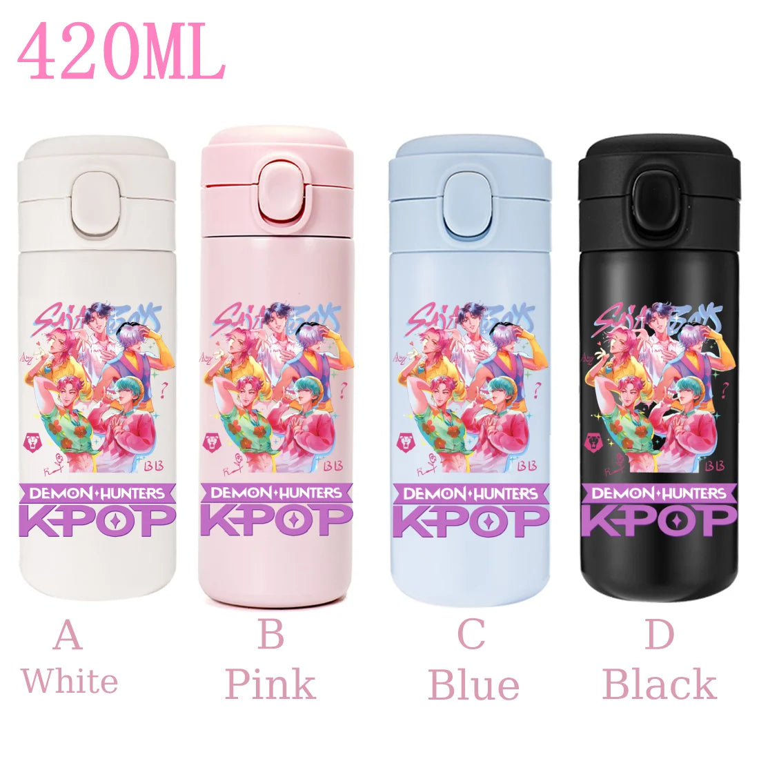 420ML KPop Demon Hunters Cartoon Stainless Steel Thermal Water Bottle Mini Leak Proof Portable Insulated Cup Birthday Gift - YourGiftIdeasUK