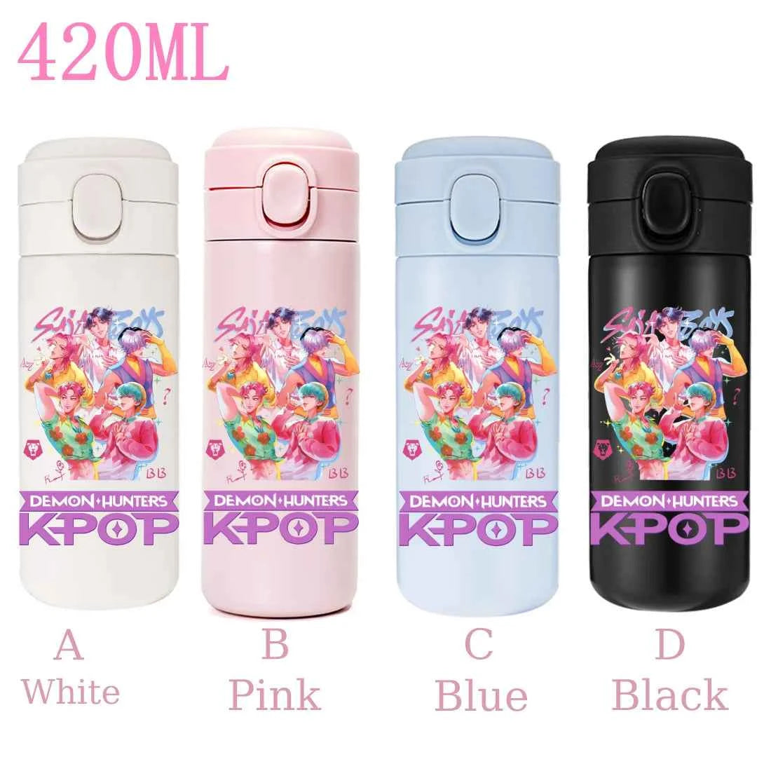 420ML KPop Demon Hunters Cartoon Stainless Steel Thermal Water Bottle Mini Leak Proof Portable Insulated Cup Birthday Gift