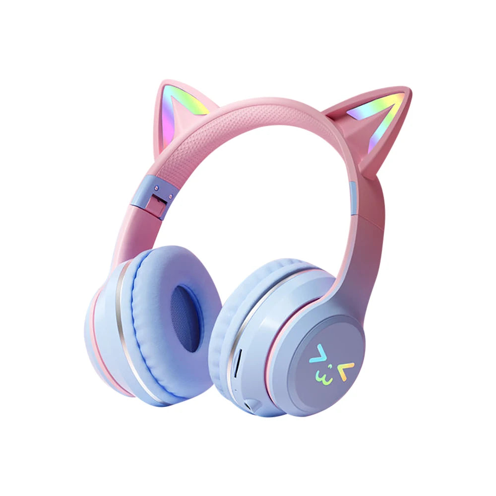 RGB Cat Ear Wireless Headphones Glow with Microphone Stereo Music Sport Headset Gaming Headphones For Kids Girls Gifts - YourGiftIdeasUK