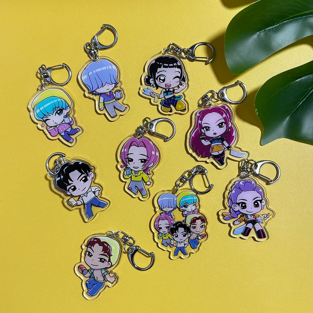 9pcs Kpop Demon Hunter Acrylic Keychain Set Rumi Zoey Mira Jinu Baby Abby Mystery Cute Design Aesthetic Keyrings for Bags