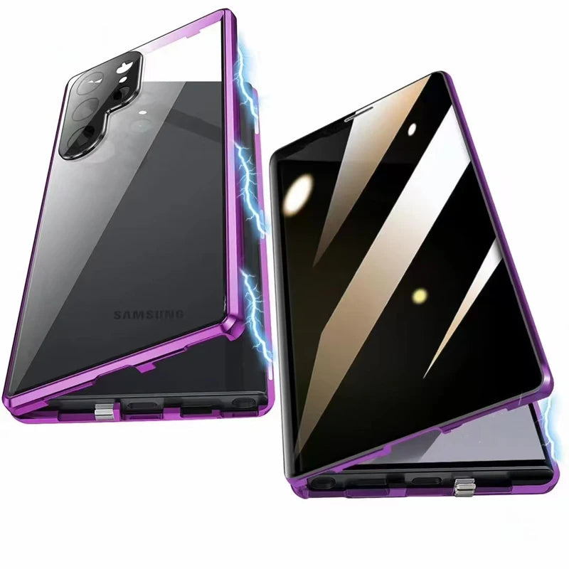Anti Peeping Metal Phone Case For Samsung Galaxy S25 S24 S23 S22 Ultra Plus 360 Degree Privacy Protection Magnetic Phone Cover