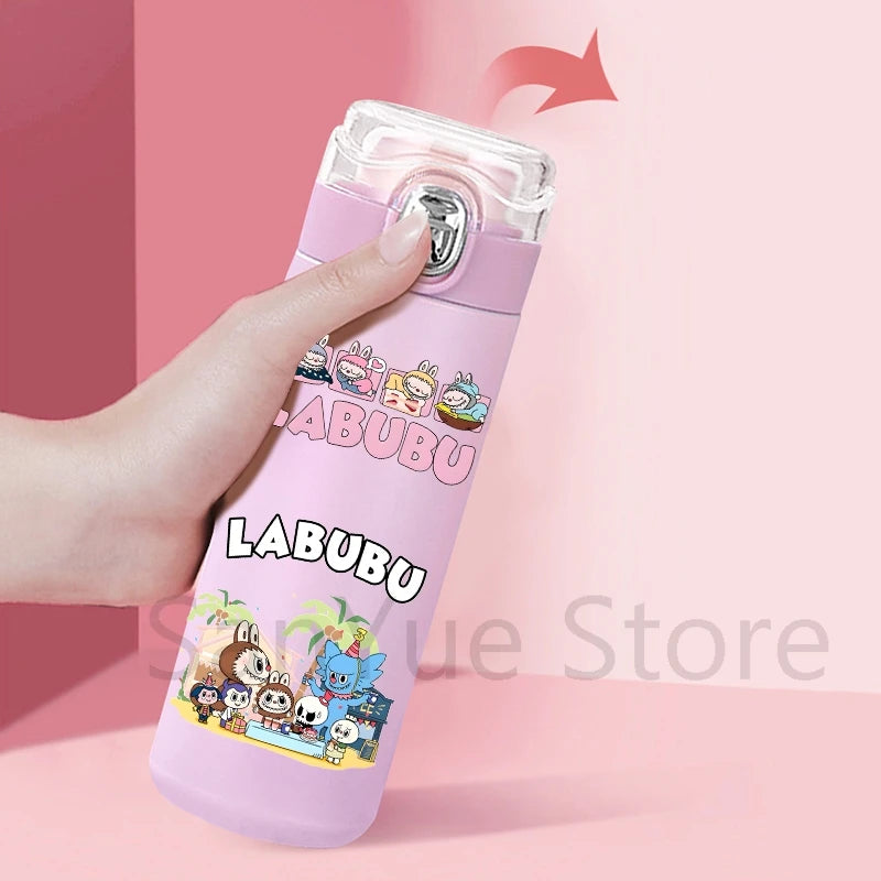 400Ml Water Bottle Cartoon Printed Thermos Cup Pocket Stainless Steel Thermal Coffee Mug Vacuum Insulated Flask Cup Kid Gift