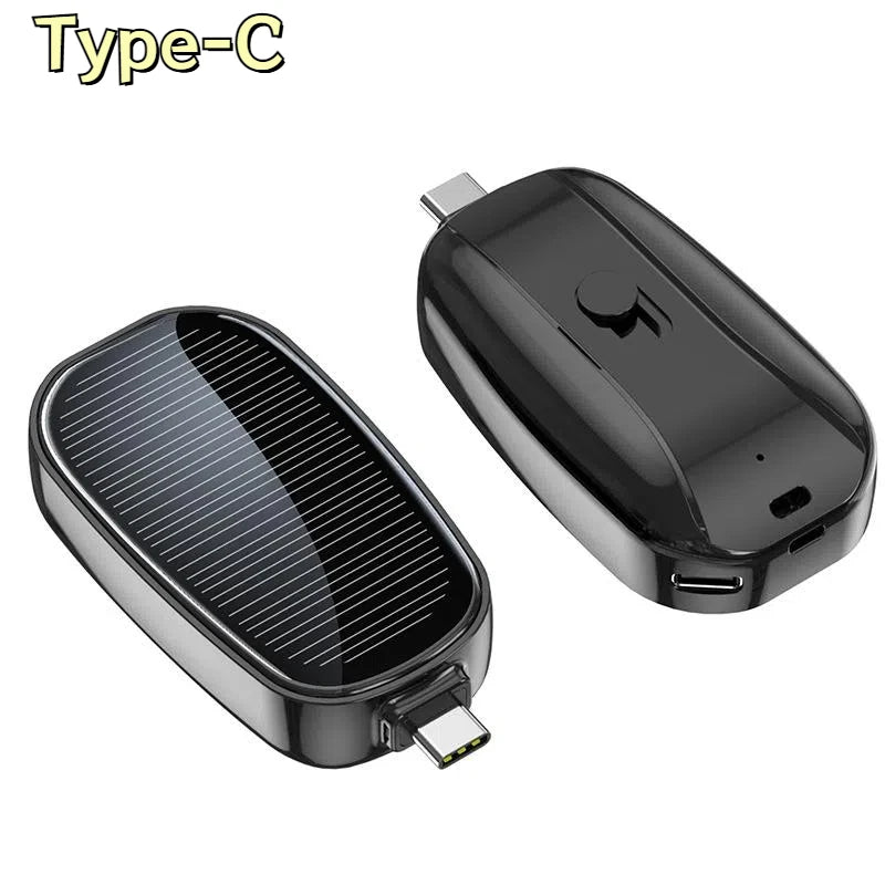 Solar Mini Power Bank Key Ring Portable Charger Compact Outdoor Camping External Battery Emergent Phone Powerbank 1200mAh 2025