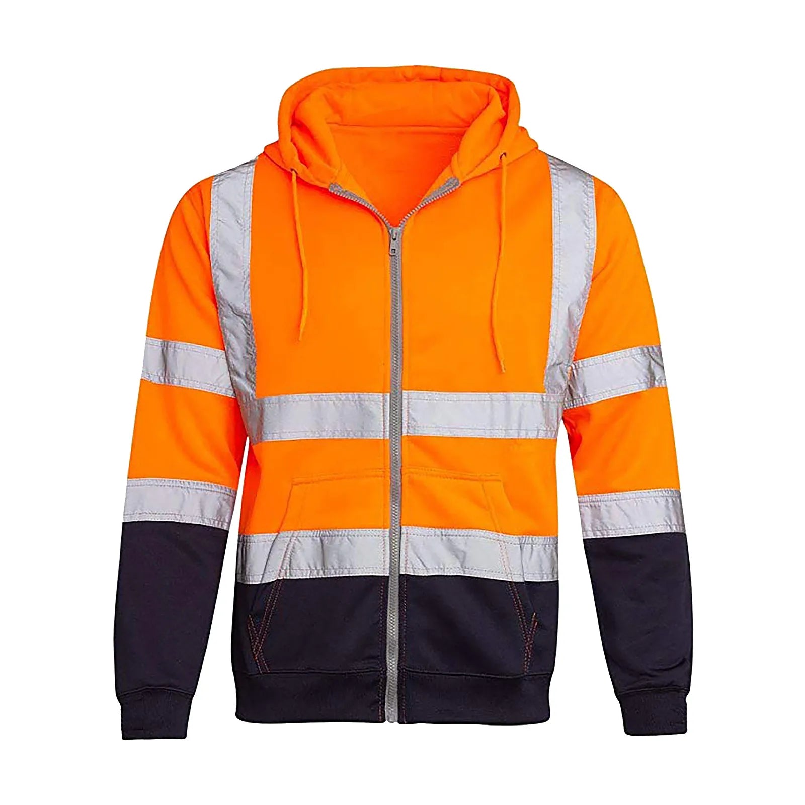 Men Reflective Stripe Hoodie Sweatshirt Long Sleeve Fitting Zipper Hooded Pullover Sanitation Workers Work Clothes Sweatshirt