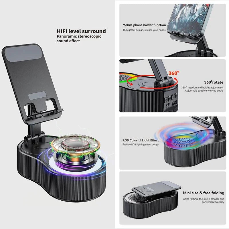 New Cell Phone Holder Stand With LDE Light Bluetooth Speaker Adjustable Tablet Bracket Support Portable Wireless Loudspeaker - YourGiftIdeasUK