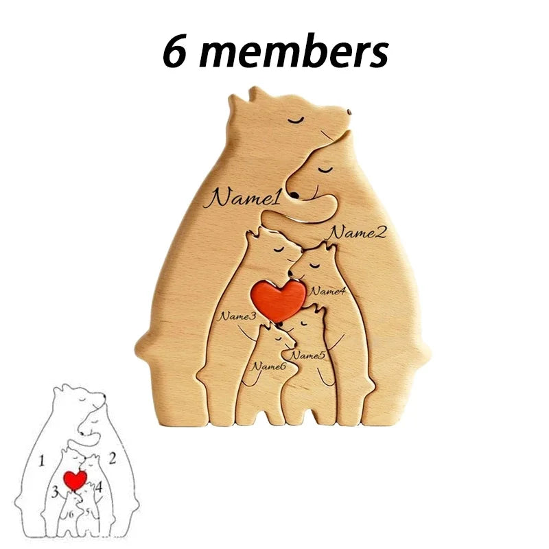 Art Wooden Bear Family Puzzle Personalized Name Custom Home Decor Christmas Heartwarming Gift for Parents