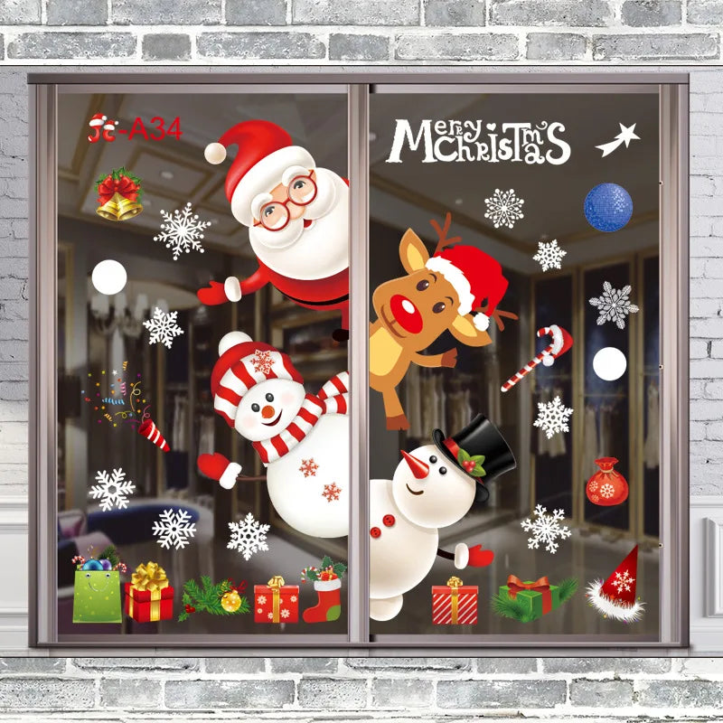 Merry Christmas Stickers Christmas Decoration 2025 Cartoon Snowman Santa Xmas Tree Claus Window Glass Door Wall Stickers Gifts - YourGiftIdeasUK