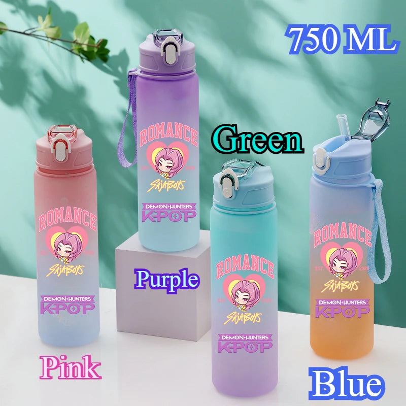 750ML KPop Demon Hunters Gradient Color Water Cup HUNTR/X Rumi Mira Zoey Jinu Drinking Bottle Saja Boys Tiger Kid Birthday Gift - YourGiftIdeasUK