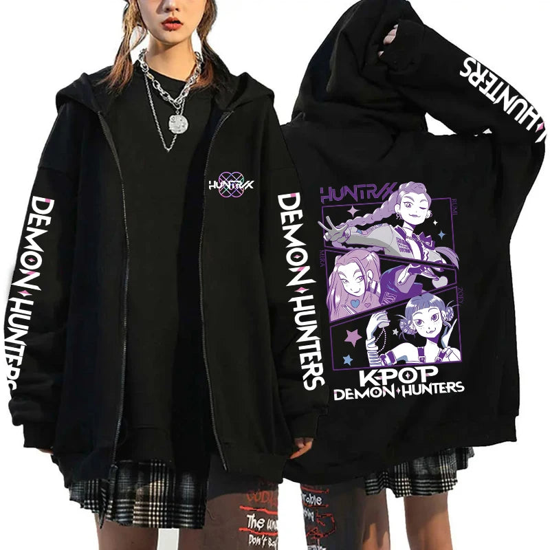Hot Kpop Demon Hunters Mira Rumi Zoey Print Hoodie Fashion Harajuku Zipper Hoodies Women Men Sweatshirt Long Sleeve Casual Tops