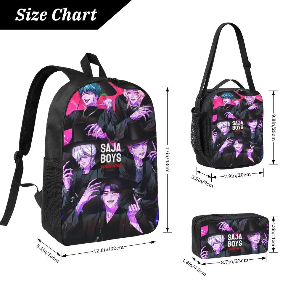 3Pcs Kpop Demon Hunters Huntrix  Backpack Set for Kids Pencil Boxes Bookbag Sets with Lunch Box For School Students Knapsack
