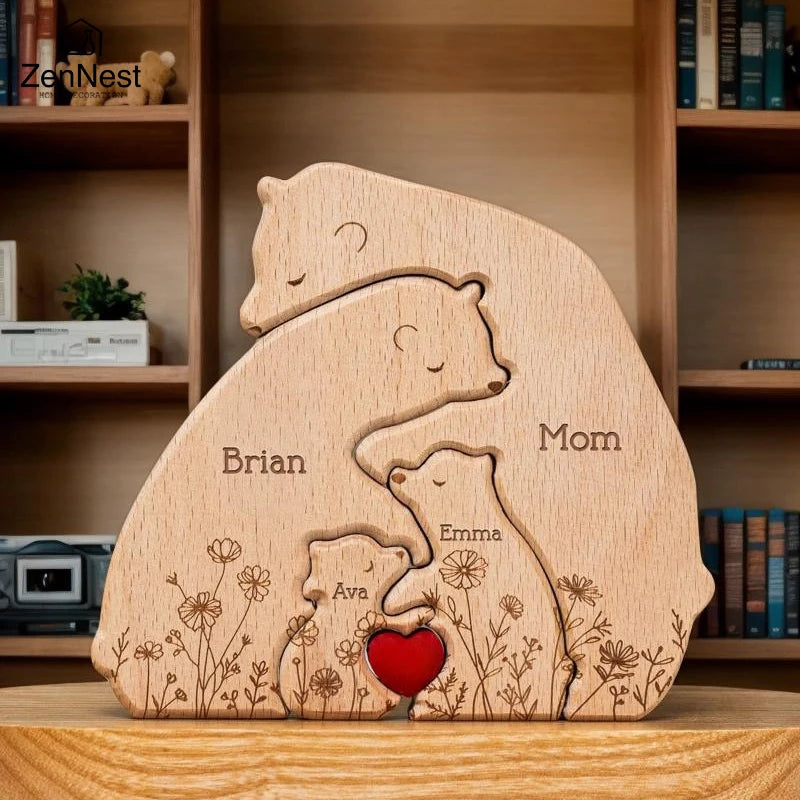 Artistic Wooden Puzzles, Little Bear Family Personalized Name Puzzles, Christmas Gifts, Home Tabletop Decorations