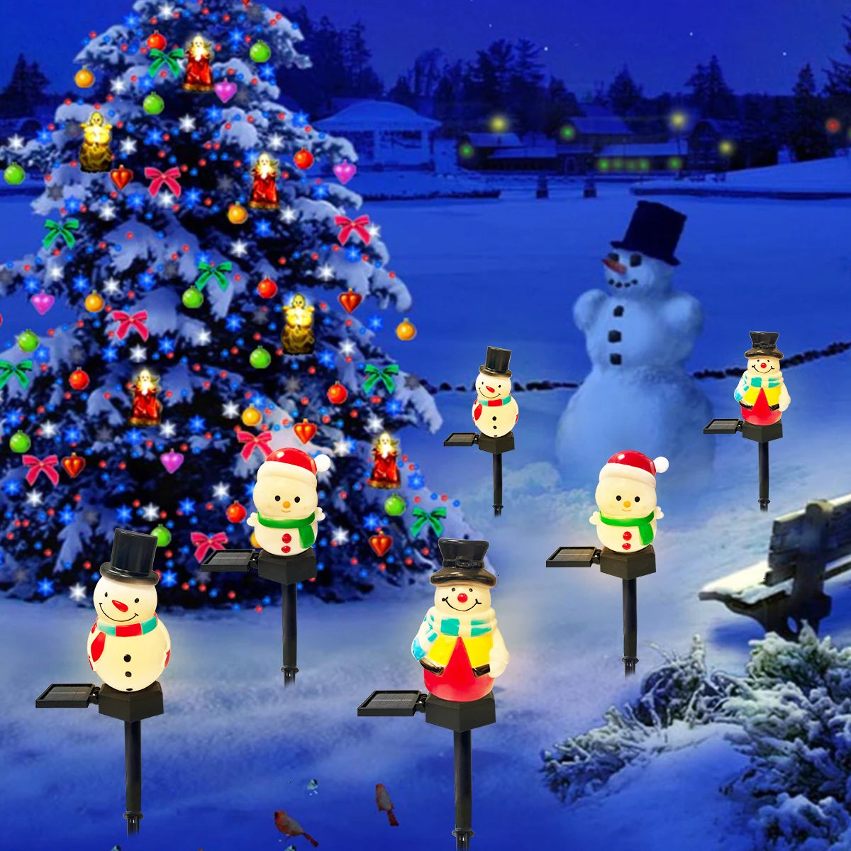 1pc Christmas Cute Snowman Shape Pathway Lights Solar LED Waterproof Walkway Landscape Light For Home Garden Winter Yard Decor - YourGiftIdeasUK