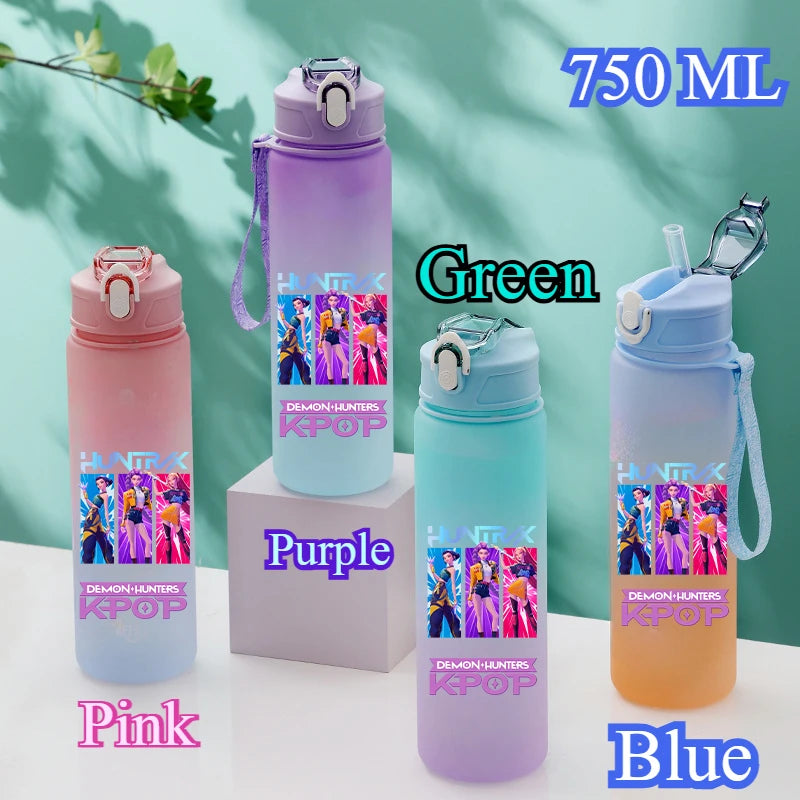 750ML KPop Demon Hunters Gradient Color Water Cup HUNTR/X Rumi Mira Zoey Jinu Drinking Bottle Saja Boys Tiger Kid Birthday Gift - YourGiftIdeasUK