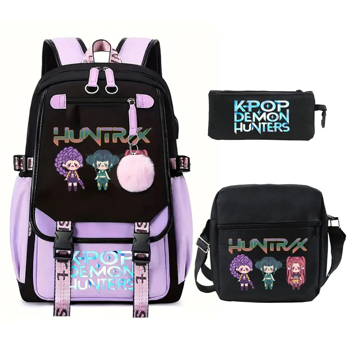 KPop Demon Hunters Student Backpack Single Shoulder Bag Casual Pencil Case Three Piece Set Oxford Cloth Unisex Backpack