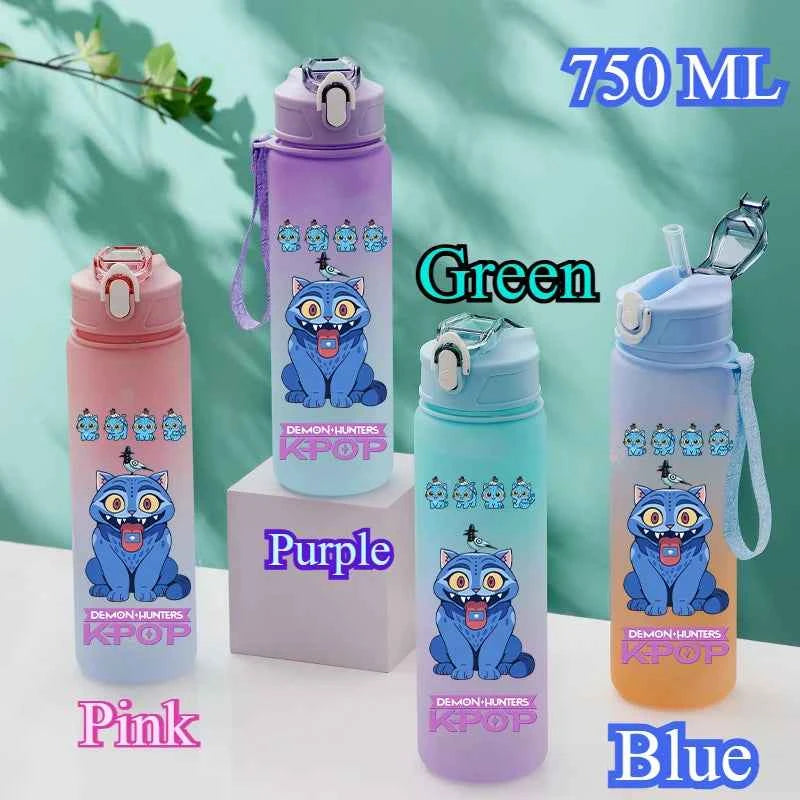 750ML KPop Demon Hunters Gradient Color Water Cup HUNTR/X Rumi Mira Zoey Jinu Drinking Bottle Saja Boys Tiger Kid Birthday Gift