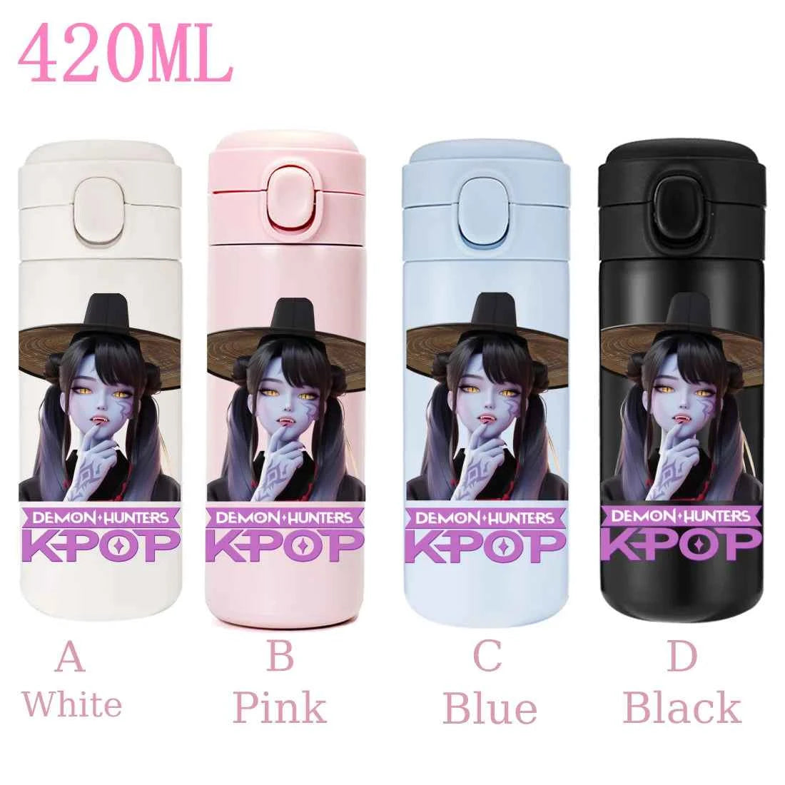 420ML KPop Demon Hunters Cartoon Stainless Steel Thermal Water Bottle Mini Leak Proof Portable Insulated Cup Birthday Gift