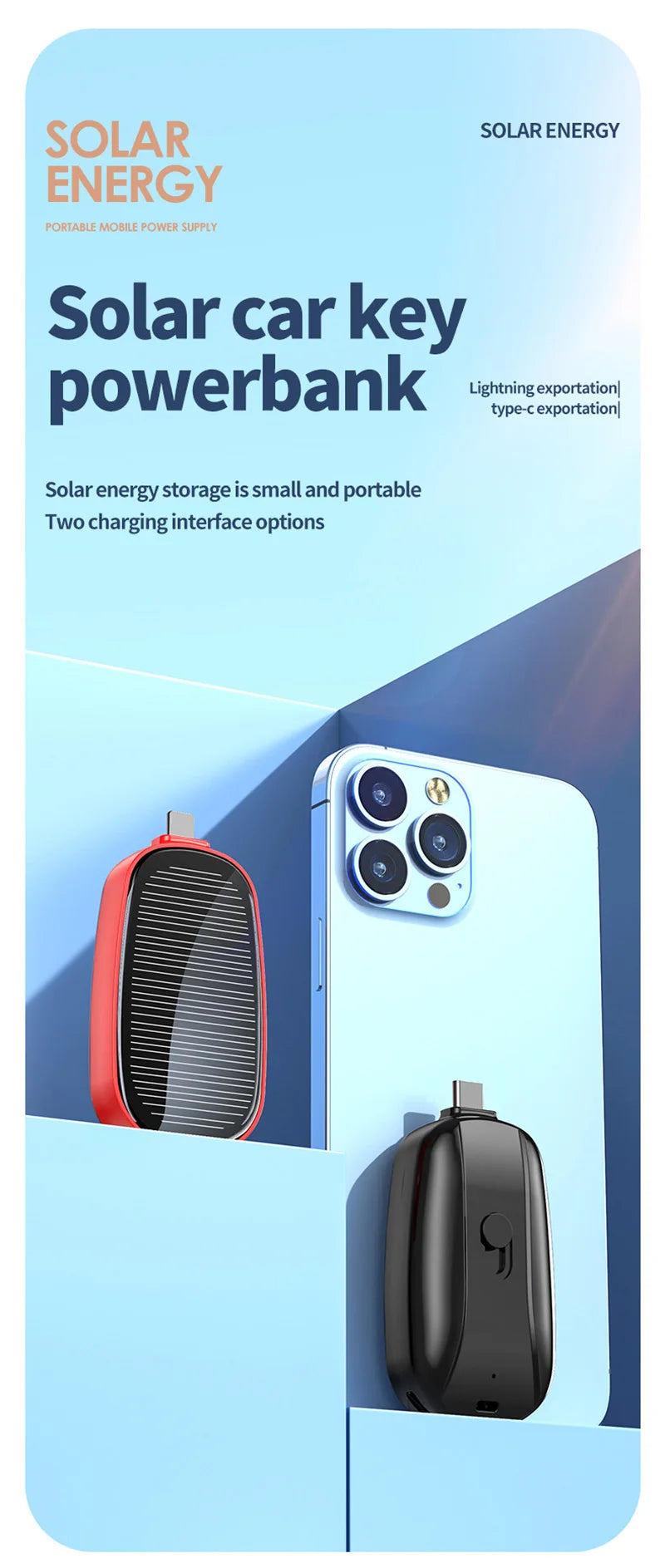 Solar Mini Power Bank Key Ring Portable Charger Compact Outdoor Camping External Battery Emergent Phone Powerbank 1200mAh 2025