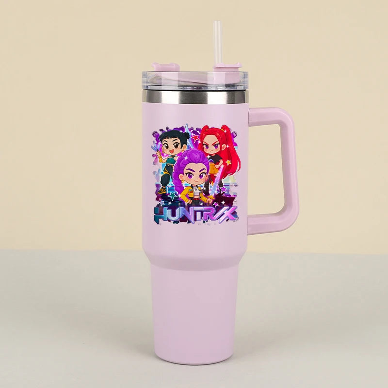 New K Pop Demon Hunters Water Bottles Kawaii Cartoon Water Bottle Girls Large Capacity with Handles Water Cup Birthday Gifts - YourGiftIdeasUK