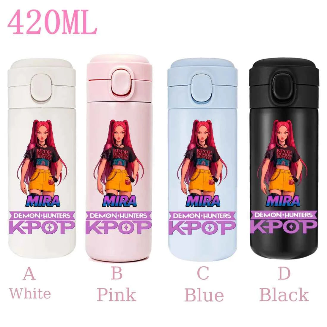 420ML KPop Demon Hunters Cartoon Stainless Steel Thermal Water Bottle Mini Leak Proof Portable Insulated Cup Birthday Gift