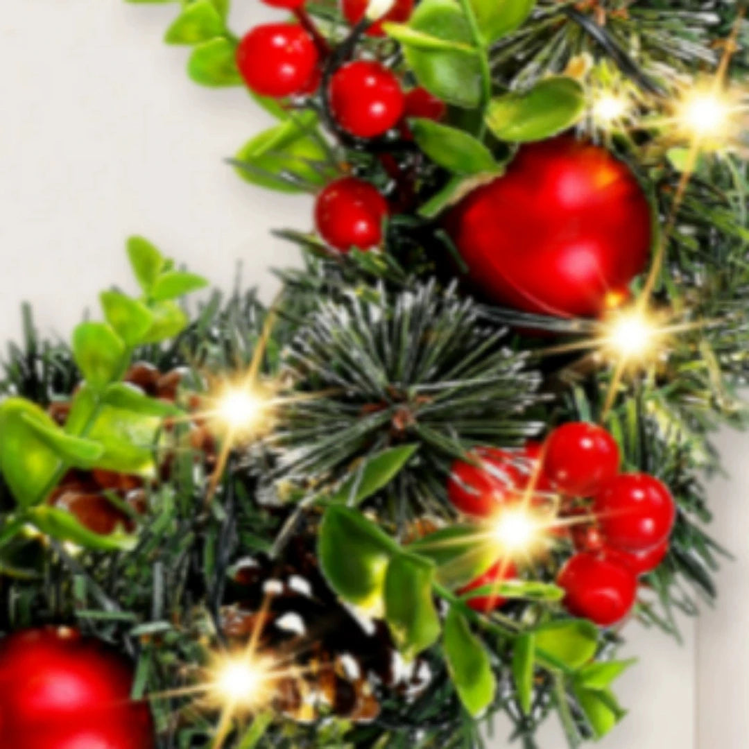 Elegant Red Christmas Wreath LED PVC Red Fruit Christmas Wreath Window Door Wall Ornament Decorations Home Halloween Decor Gifts - YourGiftIdeasUK