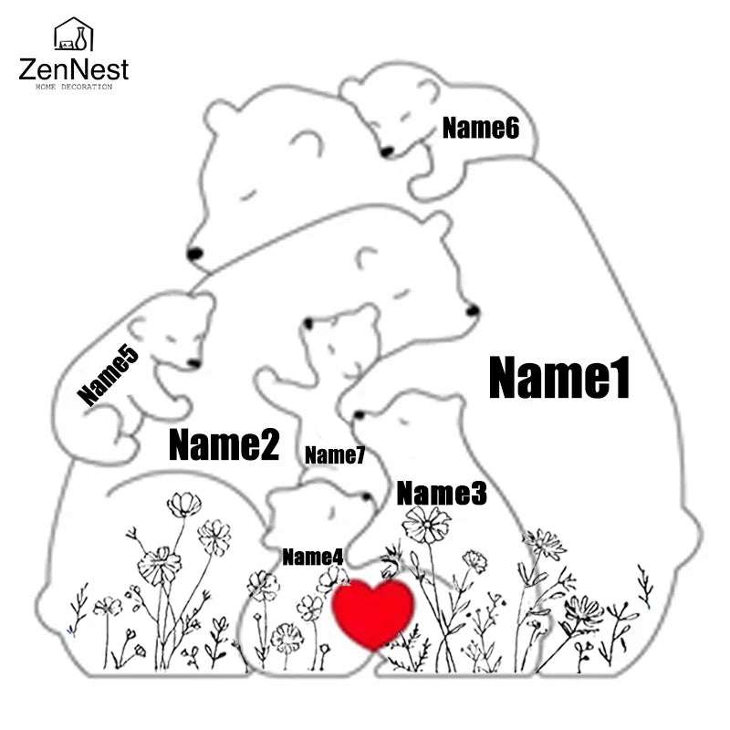 Artistic Wooden Puzzles, Little Bear Family Personalized Name Puzzles, Christmas Gifts, Home Tabletop Decorations