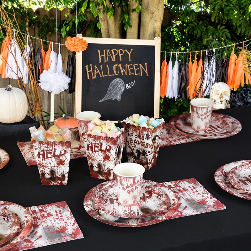 Halloween Party Disposable Tableware Scary Bloody Handprint - YourGiftIdeasUK
