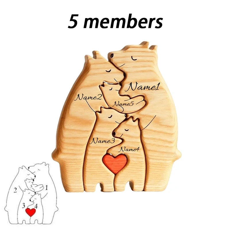 Art Wooden Bear Family Puzzle Personalized Name Custom Home Decor Christmas Heartwarming Gift for Parents