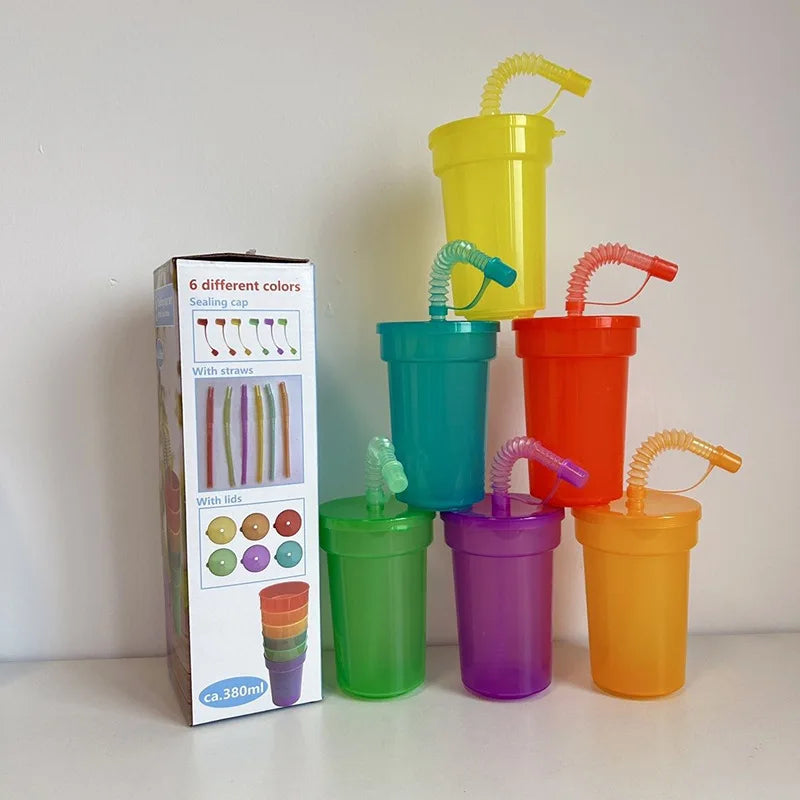 1-30PCS Neon Sipper Cups - Colorful Spill-Proof Cups with Lids and Straws - Ideal for School Events, Themed Parties and Birthda