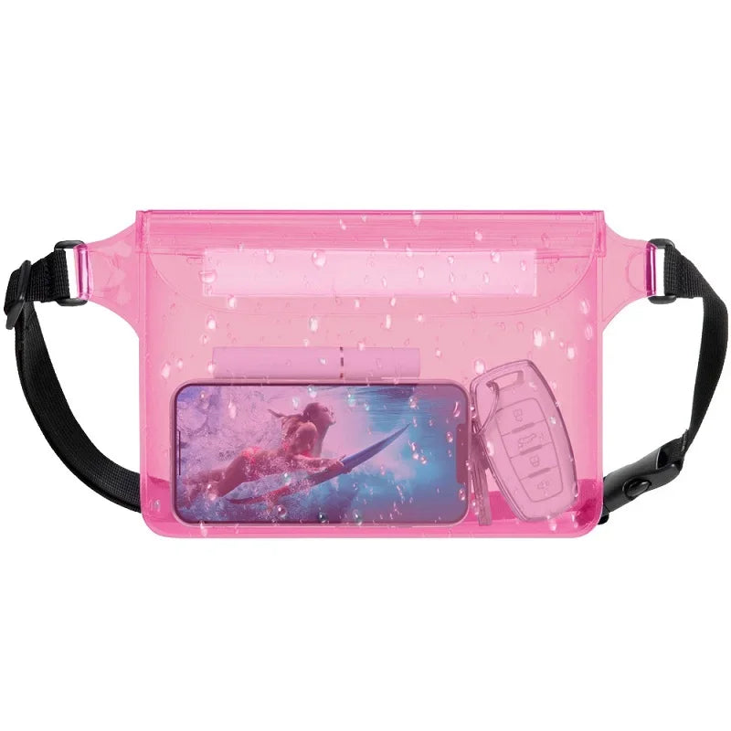 PVC Waterproof Mobile Phone Bag Valuables Belt Bag For Beach Swimming Snorkeling with Adjustable Waist Strap Dry Bag