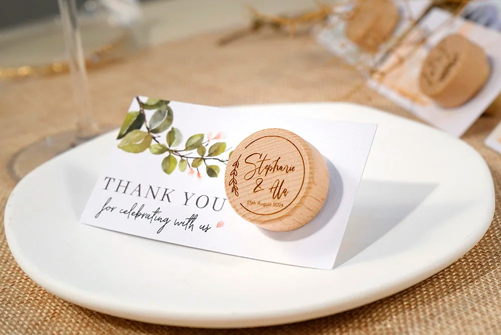 Custom 10pcs Wooden Wine Cork Stoppers with Thank You Card Wedding Party Baptism Ideas Personalized Gift for Guests in Bulk