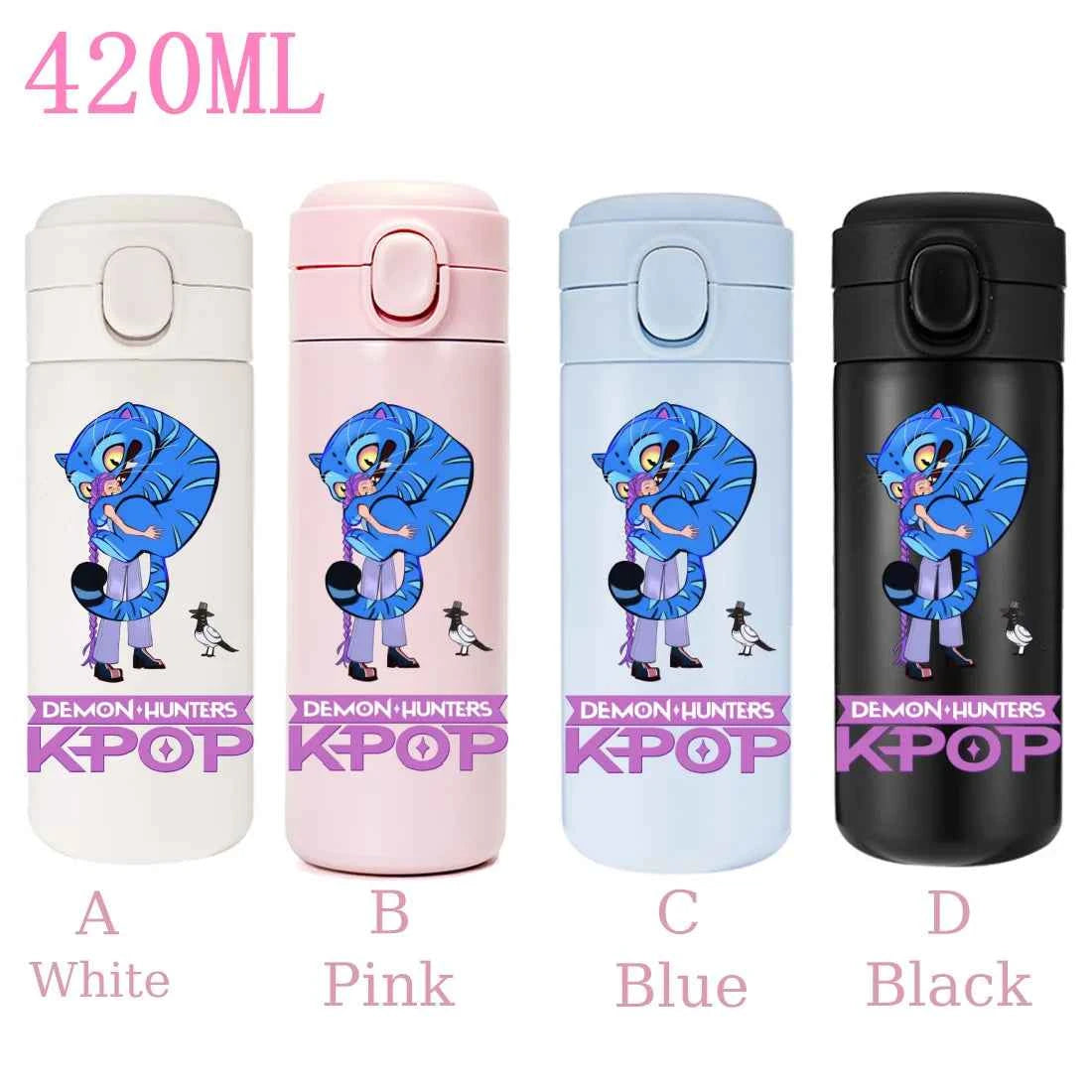 420ML KPop Demon Hunters Cartoon Stainless Steel Thermal Water Bottle Mini Leak Proof Portable Insulated Cup Birthday Gift