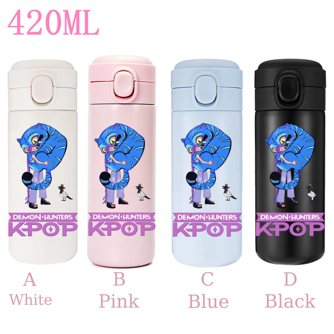 420ML KPop Demon Hunters Cartoon Stainless Steel Thermal Water Bottle Mini Leak Proof Portable Insulated Cup Birthday Gift - YourGiftIdeasUK
