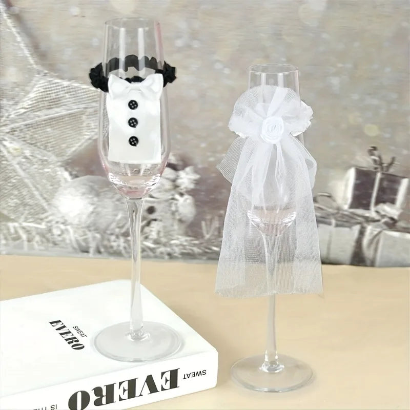 2Pcs Wedding Bride Groom Wine Cups Champagne Glasses Ornaments, Glass DIY To Be Bridal Shower Bachelorette Party Decor - YourGiftIdeasUK