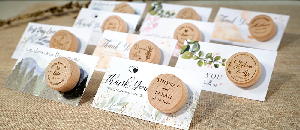Custom 10pcs Wooden Wine Cork Stoppers with Thank You Card Wedding Party Baptism Ideas Personalized Gift for Guests in Bulk