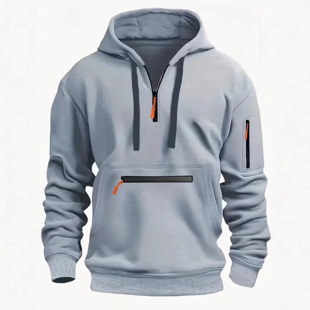 Men's autumn and winter pocket zipper hoodie fashion casual everyday with outdoor sports warm drawstring long-sleeved Tops - Your Gift Ideas