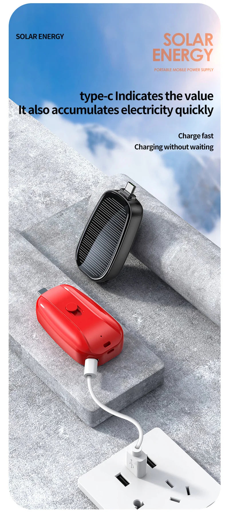 Solar Mini Power Bank Key Ring Portable Charger Compact Outdoor Camping External Battery Emergent Phone Powerbank 1200mAh 2025