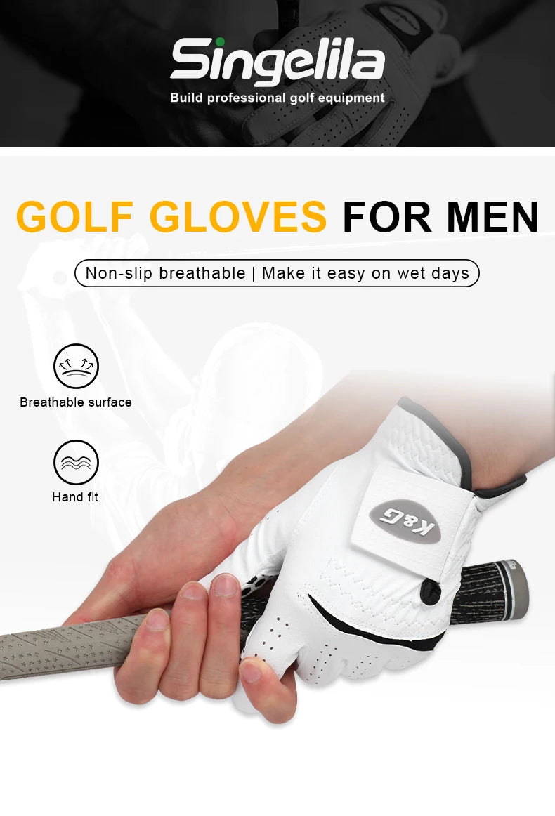 Pack 1 Person Golf Gloves Men's Left Hand Soft Breathable Pure Sheepskin Non-slip Pellet Golf Gloves Golf Men 22/23/24/25/26