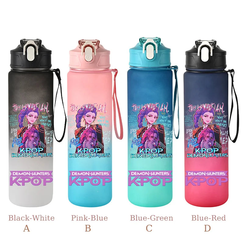 800ML KPop Demon Hunters Sports Water Bottle With Straw Men And Women Perfect For Outdoor Travel Hiking Office Jugs Fans Gifts - YourGiftIdeasUK