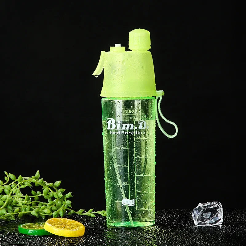 600ML Transparent Misting Water Bottle Sports Water Bottle with Spray Mist for Outdoor Hydration Mist Plastic Water Bottle