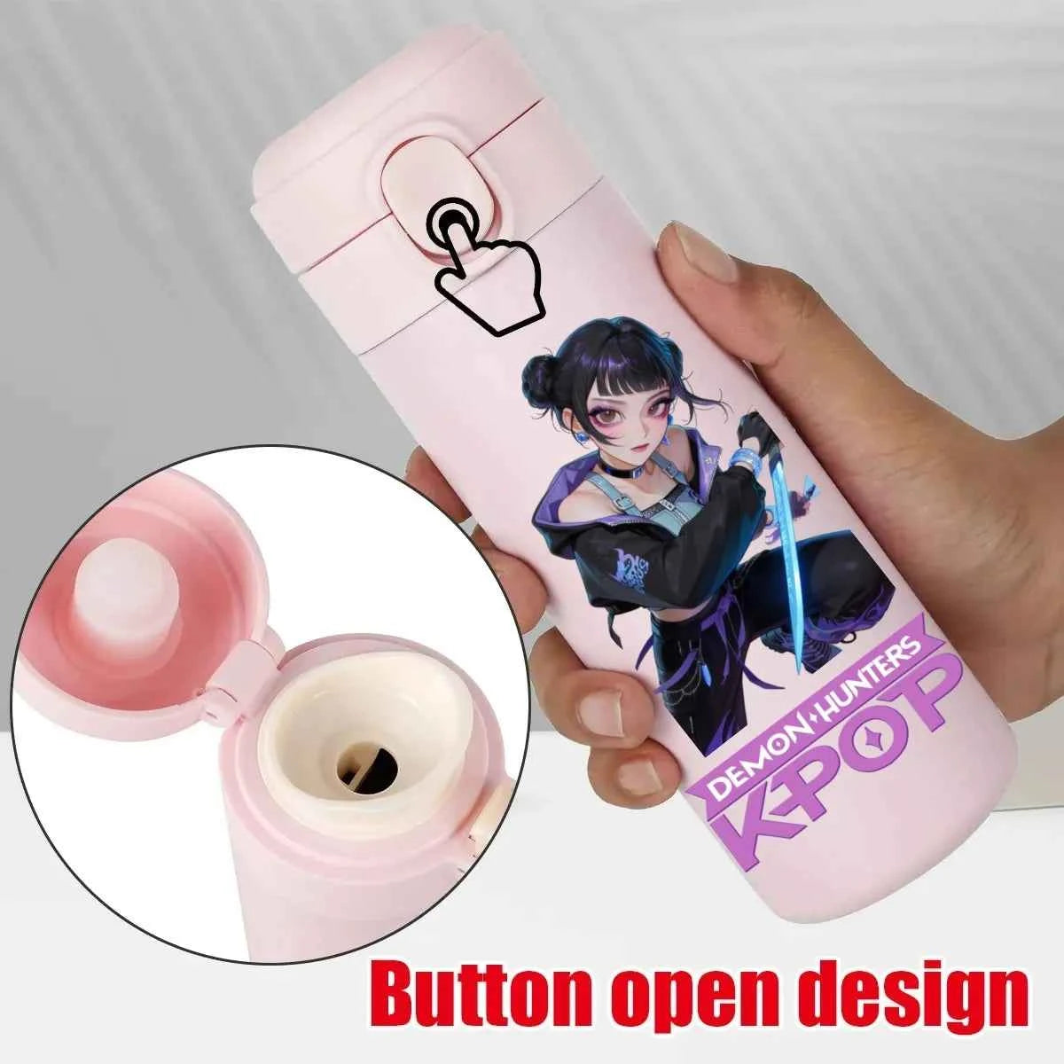420ML KPop Demon Hunters Cartoon Stainless Steel Thermal Water Bottle Mini Leak Proof Portable Insulated Cup Birthday Gift