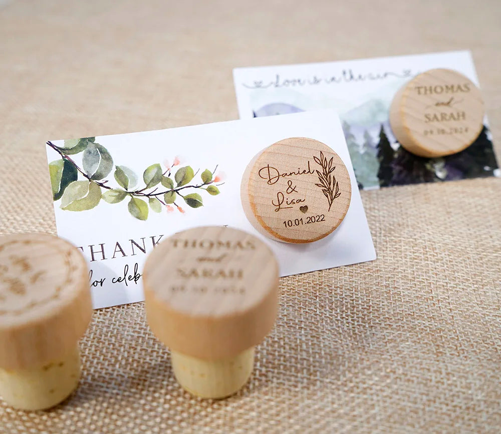 Custom 10pcs Wooden Wine Cork Stoppers with Thank You Card Wedding Party Baptism Ideas Personalized Gift for Guests in Bulk